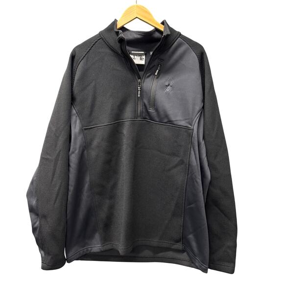 Spyder Jacket Mens XXL Black Pullover Long Sleeve Bandit 1/2 Zip Fleece Lined - Picture 1 of 10